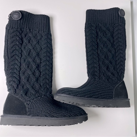 UGG Classic Cardi Cableknit Boots Black Zip Tall Size 7US Womens - Picture 6 of 15